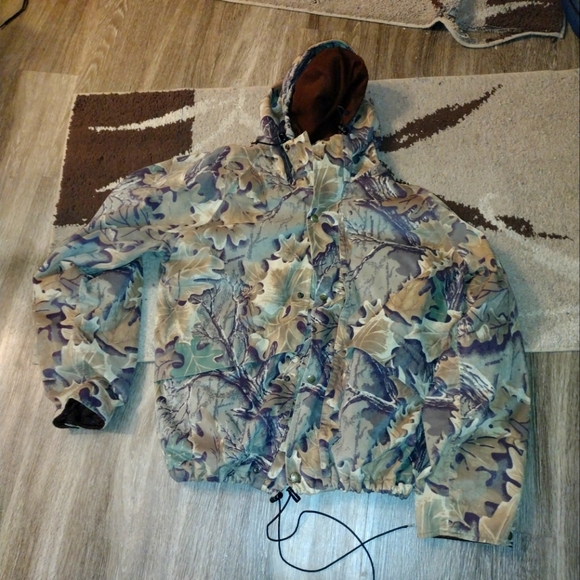 90'S Cabela's DRY PLUS Camouflage Pattern Realtree Camo Half-Zip Fleece Pullover Hoodie, Made in USA, Men's Size Medium polyester Khaki type Vintage Second Hand